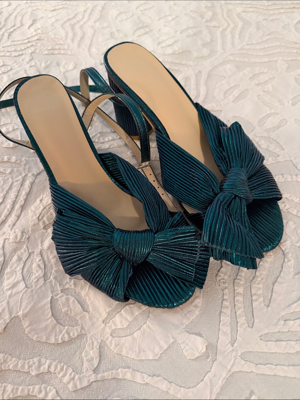 Loeffler Randall (style) emerald green Pleated Bow Slingback Heels